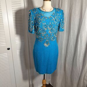 Laurence Kazar Dress Petite L Vintage 80's Showstopper Statement Piece Mini Gown